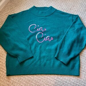 Ciao Ciao Sequin Sweater Teal XXL | Statement Knit Novelty Cozycore